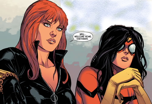 Closeups of Natasha Romanoff and Jessica Drew