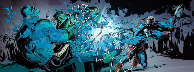 Steve Rogers smashing the Beast-Hulk Hologram