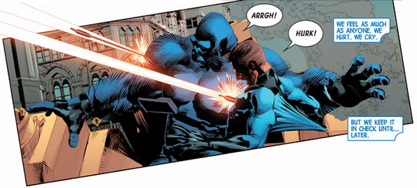 The Beast and Mr. Fantastic getting
	hit by Hawkeye's arrows