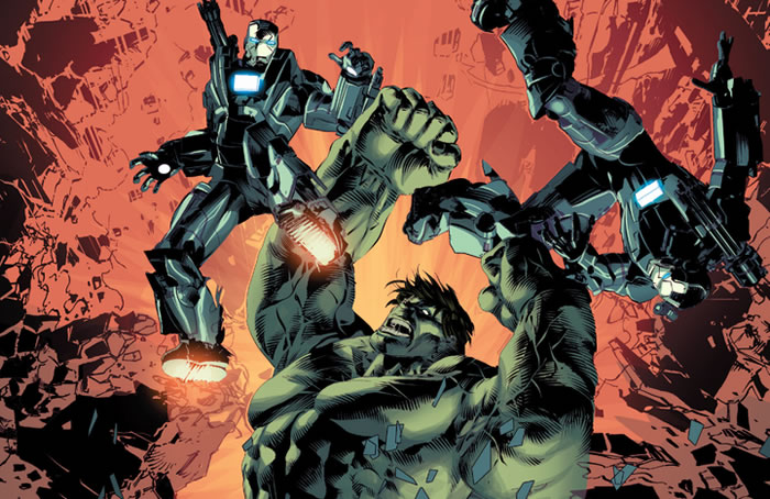 Hulk takes on the War Machines