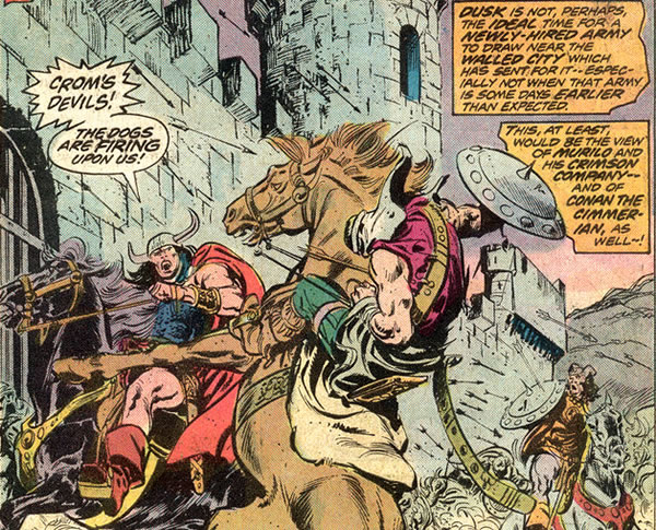 The Crimson Company greeted by arrows
	on their arrival at the city-state of Ronocco