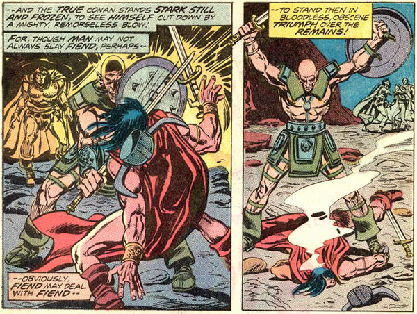 A zombie fights Conan's mystical
	double