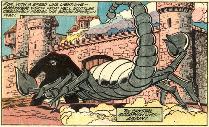 The Scorpion God faces off against the Black Shadow in front of Ronocco