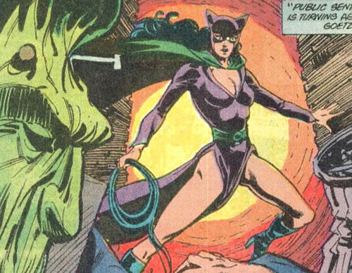 Catwoman happens upon the scene of the crime