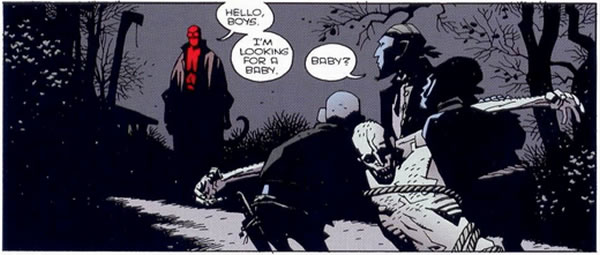 Hellboy watches as the Daoine Sidh brings a corpse