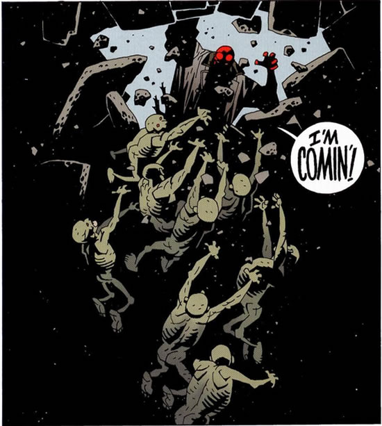 Hellboy attacked by a horde of homunculi