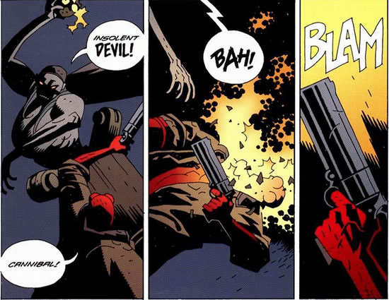 Hellboy shoots out Baba Yaga's eye