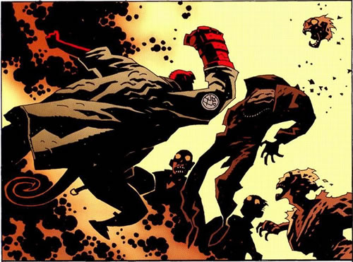 Hellboy fighting zombies