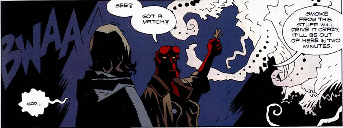 Hellboy uses Arbutus against an ectoplasm