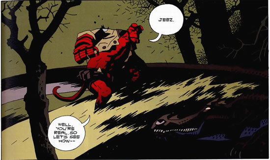 Hellboy squares off against St. Leonard's dragon