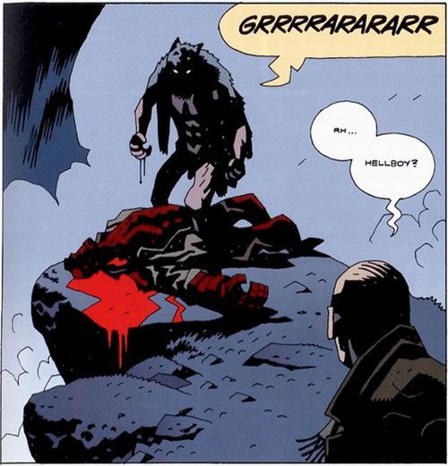 Hellboy is defeated by a supernatural wolf