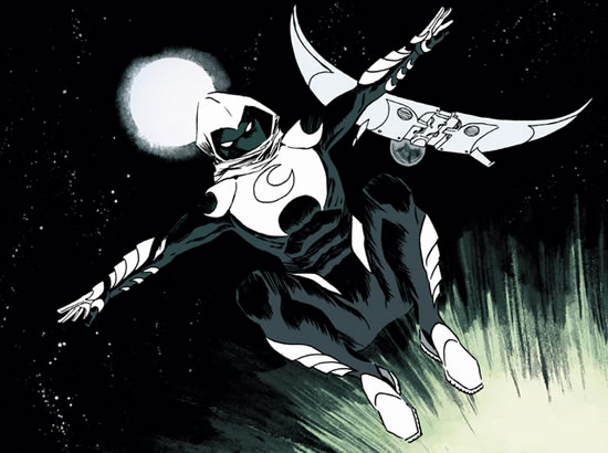 Moon Knight jumping from the Moon Glider