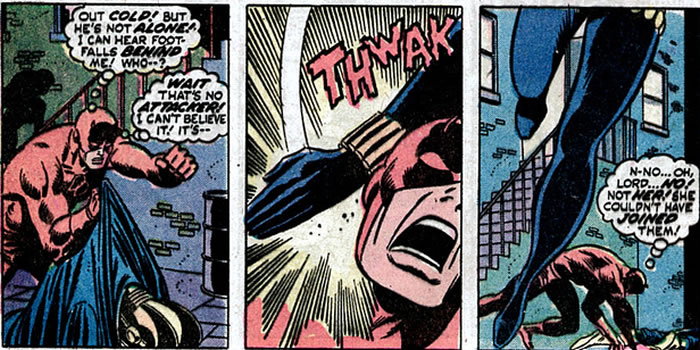 Black Widow gives Daredevil a karate chop