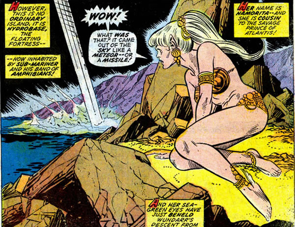 Namorita watches something  drop from the sky