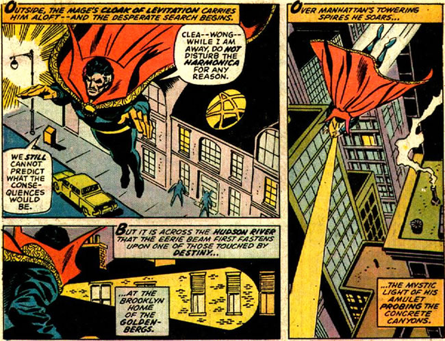 Doctor Strange flying and searching