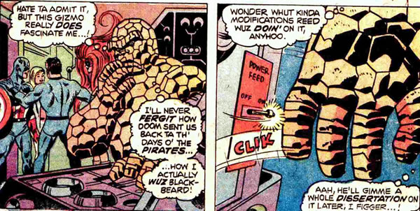 The Thing accidentally turns on Doctor Doom's time machine