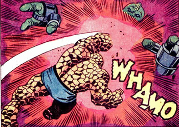 The Thing hits the Monster of Badoon with a sunday punch