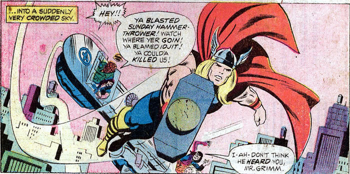 Thor and the Fantasticar in a near collision