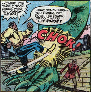 Luke Cage strikes out against Braggadoom's foot