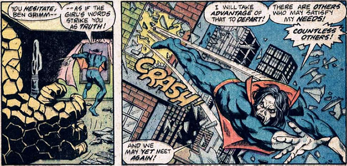 Morbius escapes from the wrath of the Thing