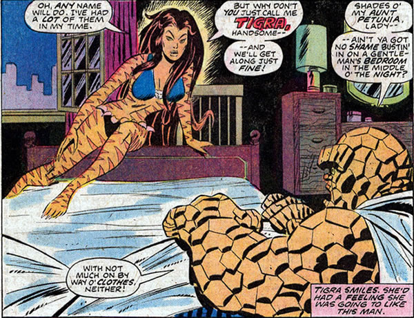 Tigra in the Thing's
				bedroom