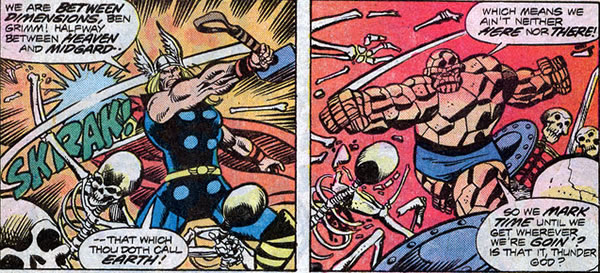Thor and the Thing fighting a skeleton army