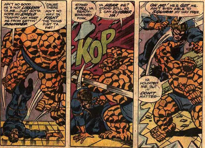 Nick Fury fights a mind-controlled Thing
