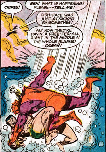 Namor gets attacked by a Piranha man