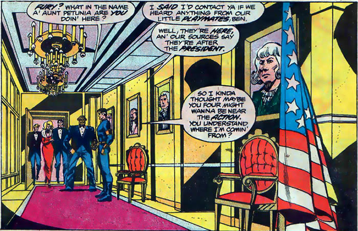 The Fantastic Four and Nick Fury in the White House