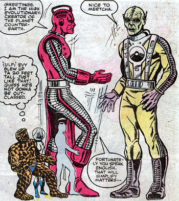 The High Evolutionary increases in size to confront an alien
