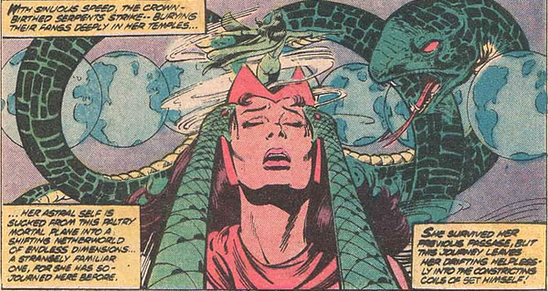 Scarlet Witch being attacked by the Serpent Crown