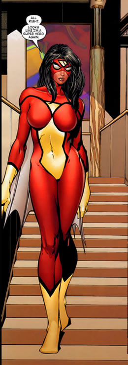 spider-woman goes down the stairs