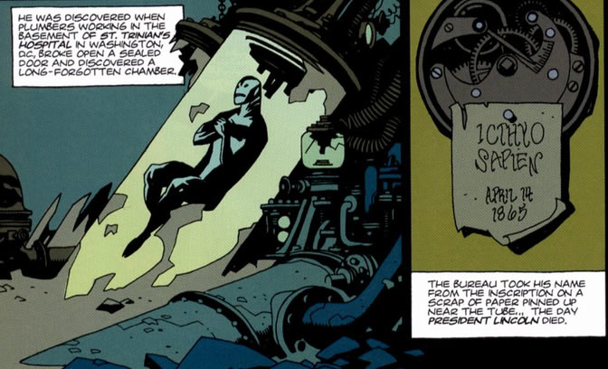 Hellboy Seed of Destruction : abe sapien found in a storage capsule