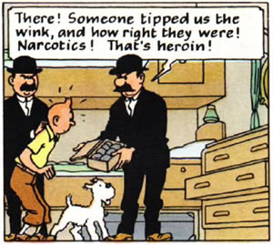 Tintin Cigars of the Pharaoh panel : heroin smuggler