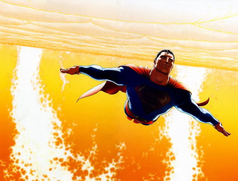 superman flying underneath the sun