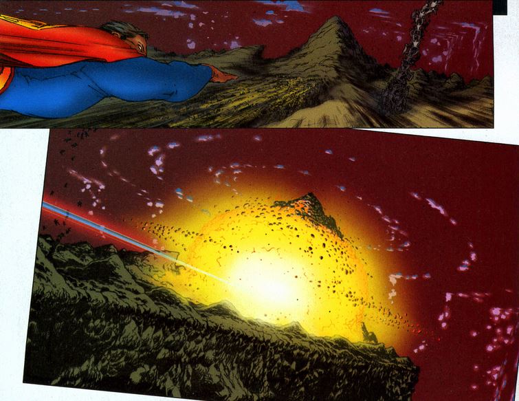 superman decimating a mountain