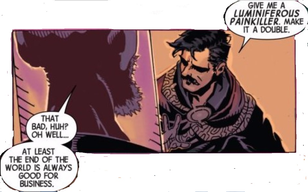 doctor strange orders a drink in the bar with no name