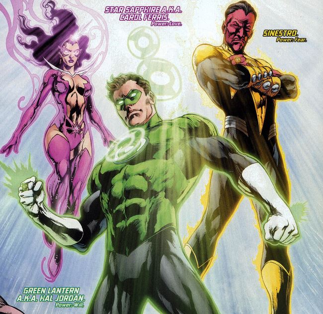 star sapphire, green lantern, and sinestro