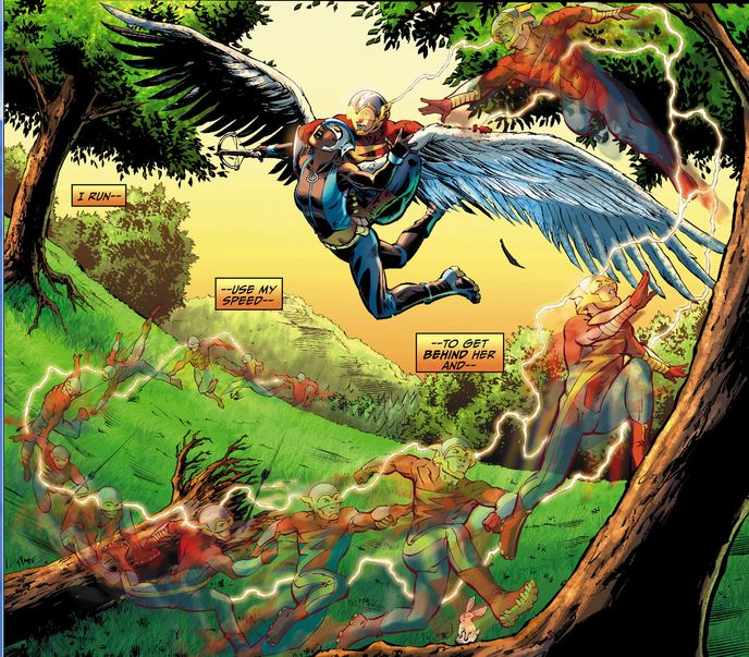 flash jumps on hawkgirl