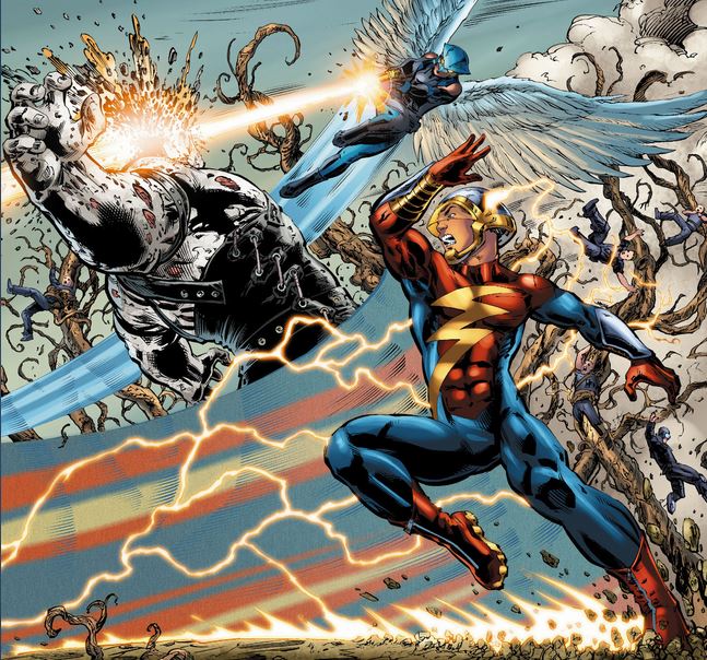 flash and hawkgirl fighting grundy