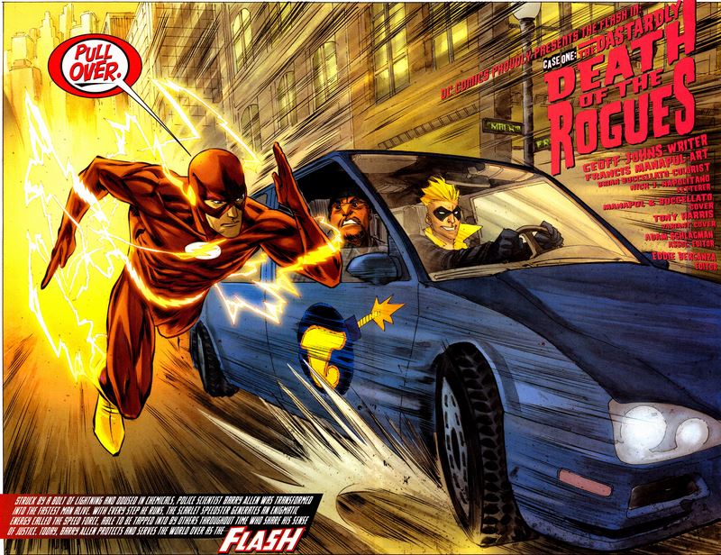 flash chases down a car