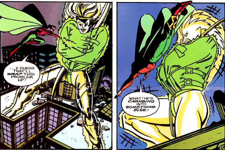 green lantern puts energy creature in a straightjacket