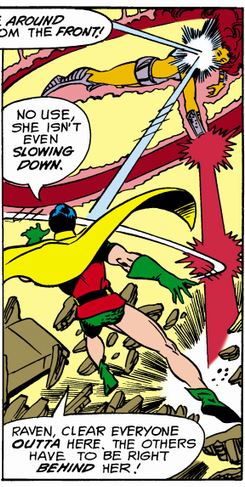 robin hits starfire with a batarang