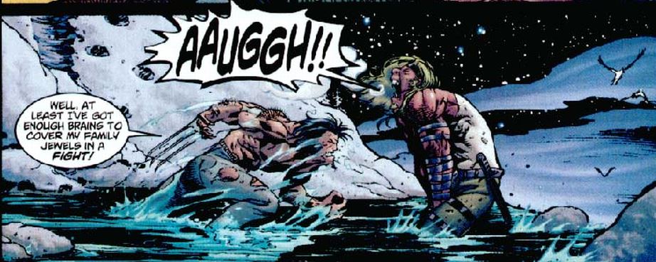 wolverine hits sabertooth were it really hurts