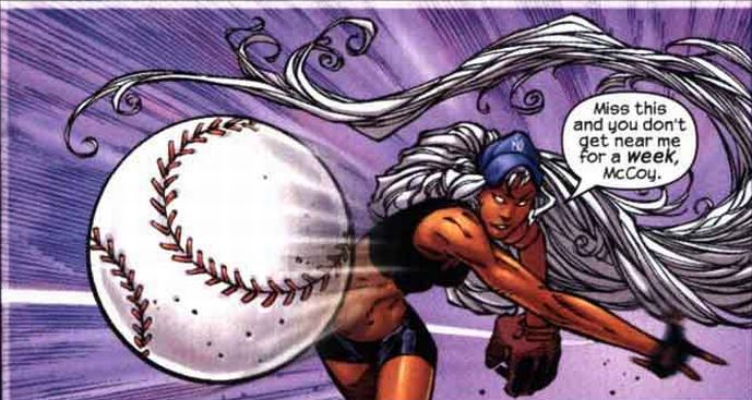 ororo throwing a baseball