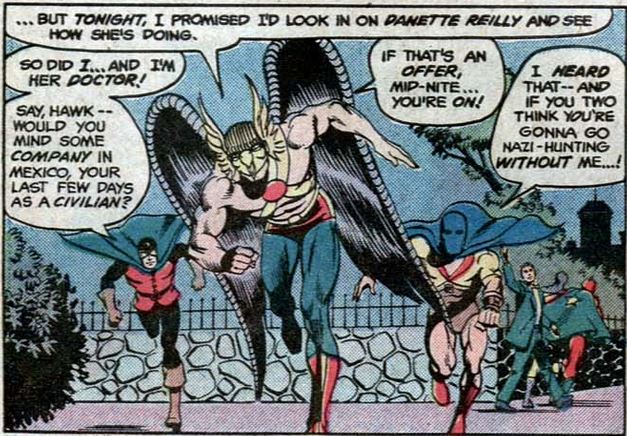 hawkman, atom and dr. mid-nite talking