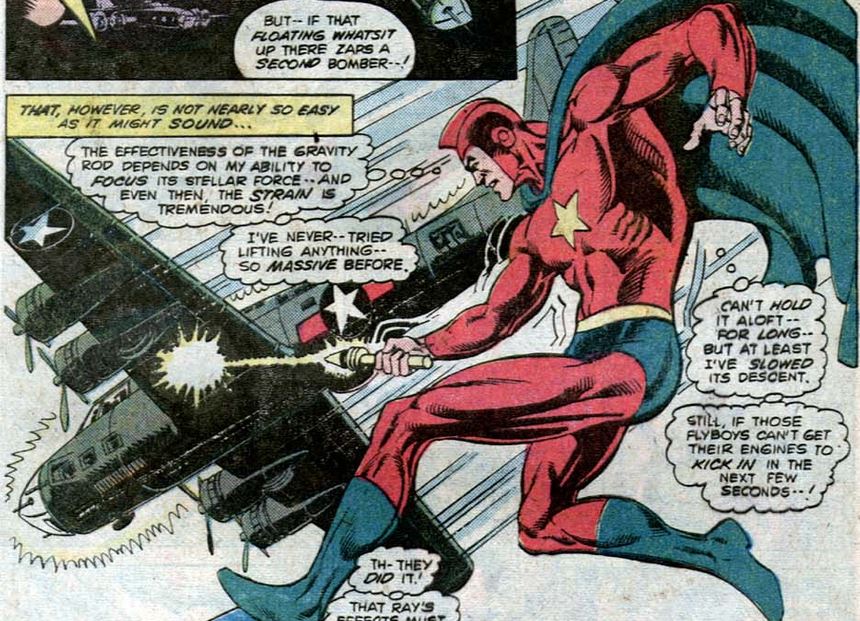 starman aids a stricken b-17