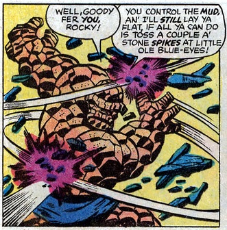 The Thing's tough hide widstands the impact of rocky projectiles