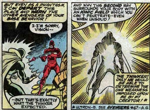 Daredevil captures the Vision using the Thinker's machine