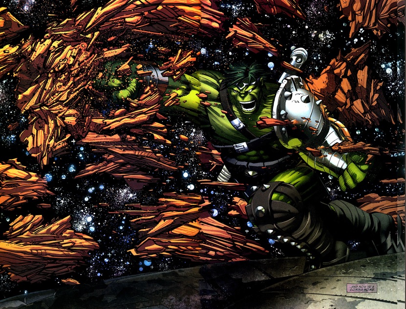 The Hulk fighting aliens
